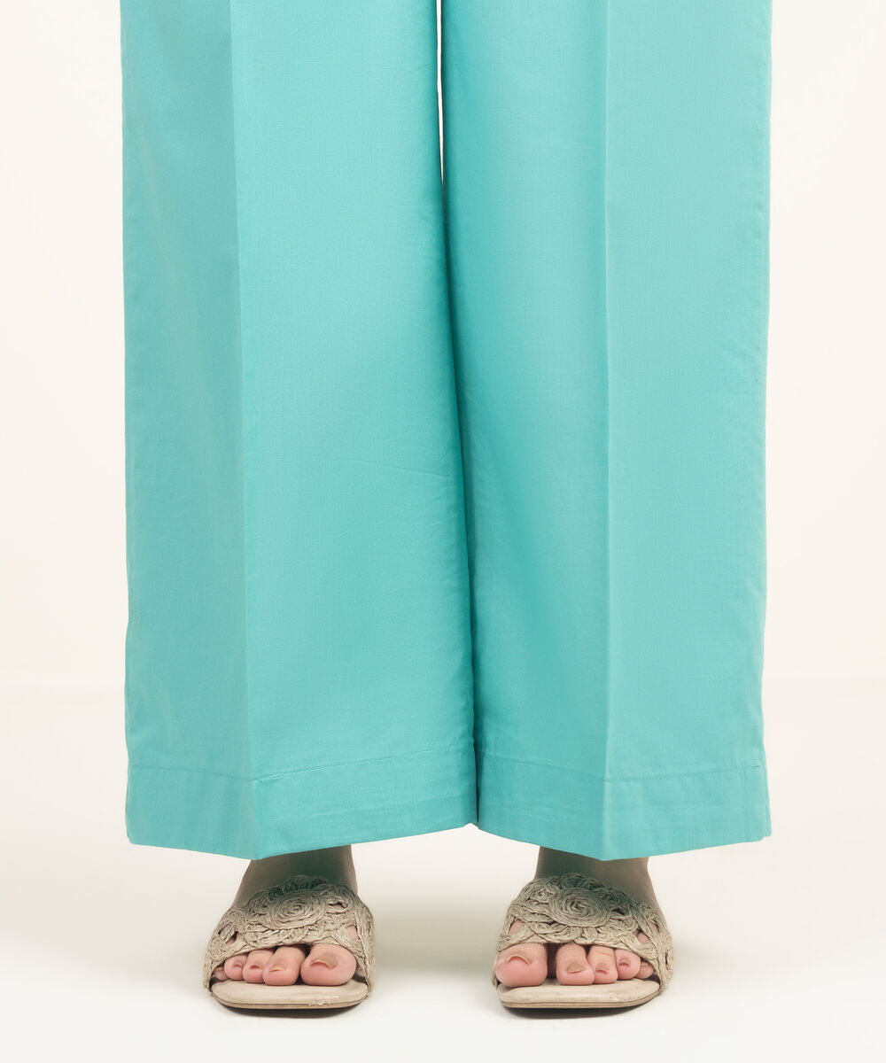 Women's RTW Cambric Solid Blue Flared Pants