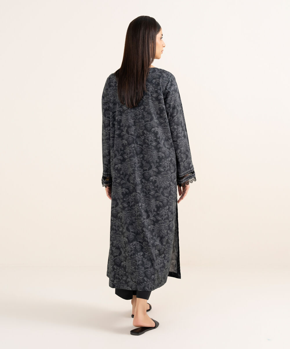 Women's RTW Lawn Viscose Black Printed Straight Shirt