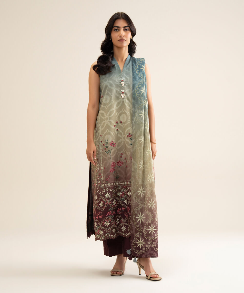 Women's Unstitched Cotton Printed Multi 3 Piece Suit