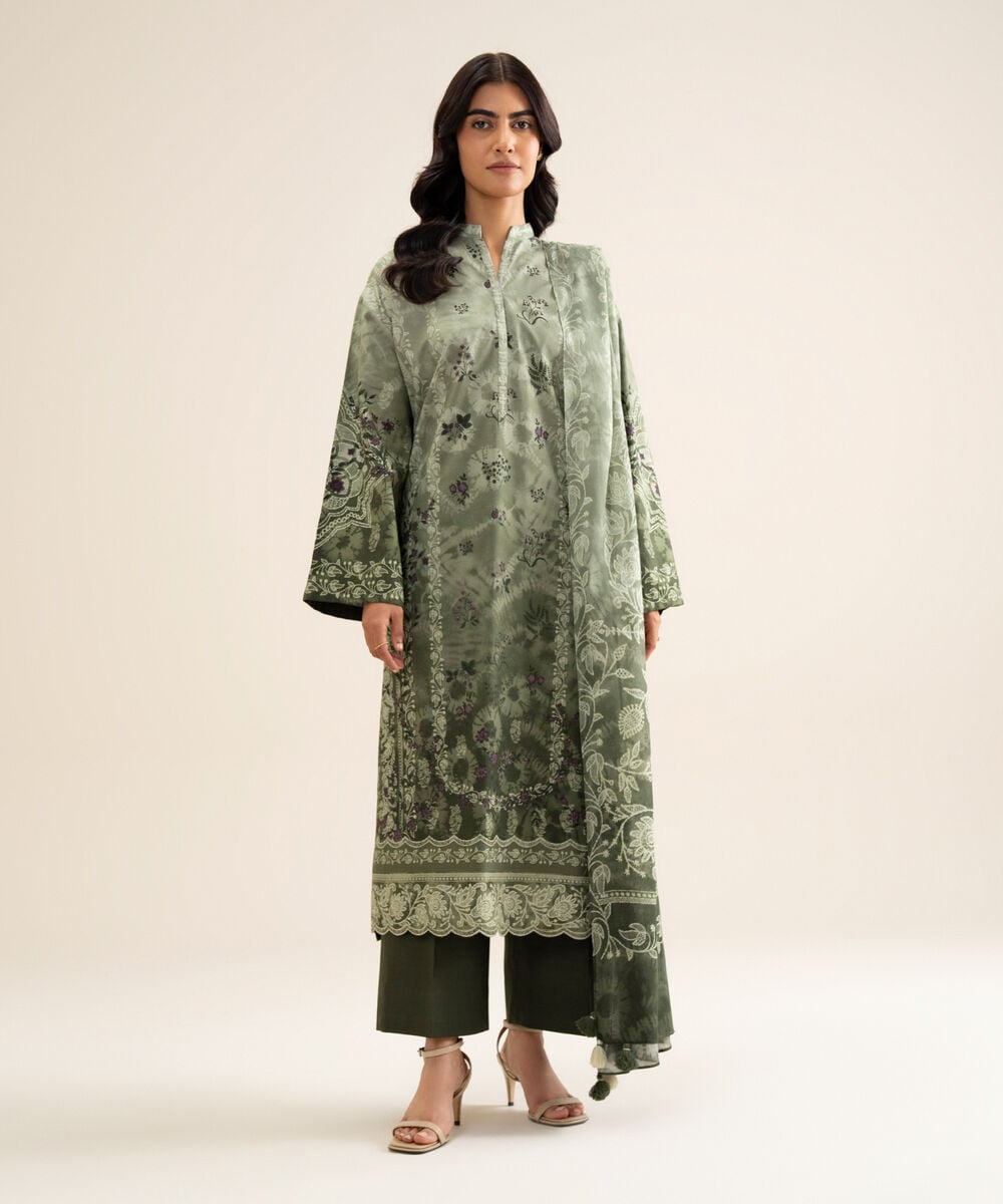 Women's Unstitched Cotton Printed Multi 3 Piece Suit