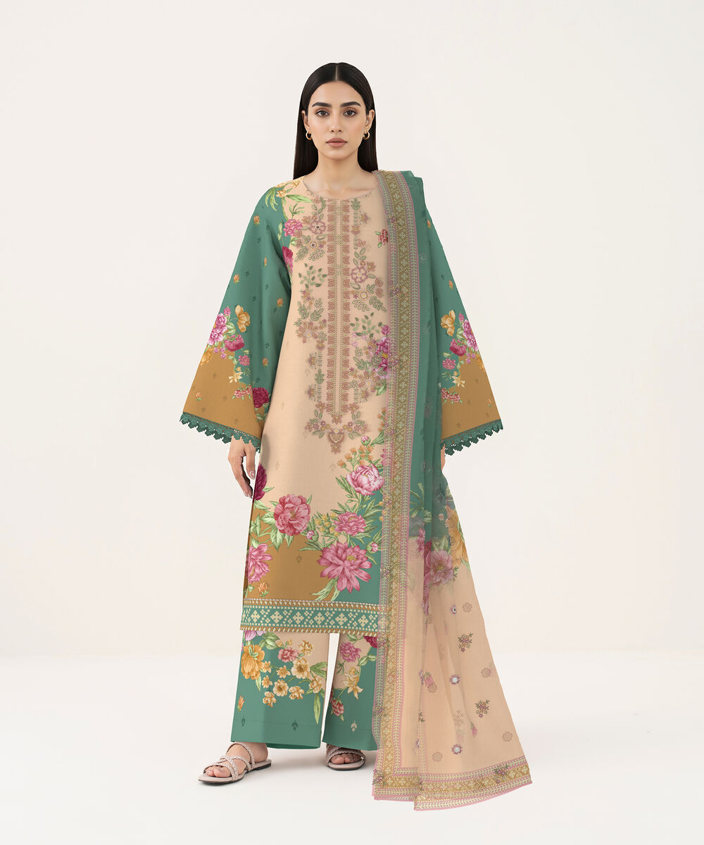 Women's Unstitched Lawn Multi Embroidered 3 Piece Suit