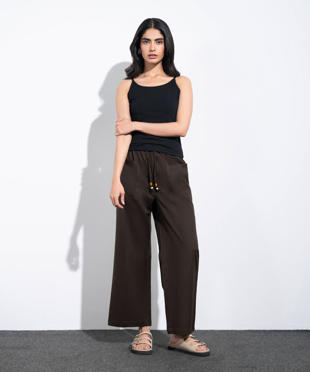 Women's Western Brown Linen Blend Pull-On Trousers