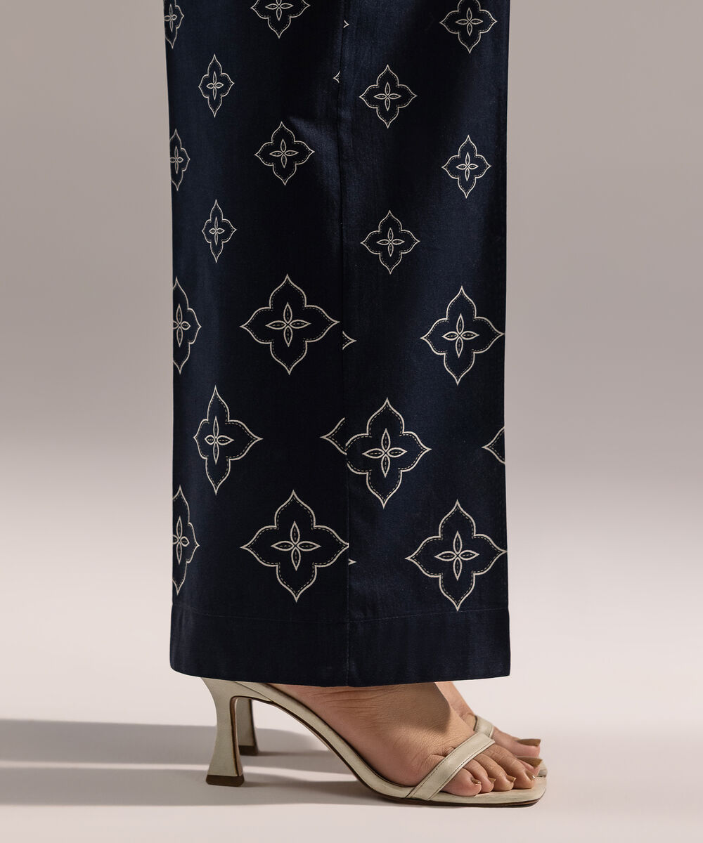 Women's RTW Cambric Printed Dark Blue Culottes