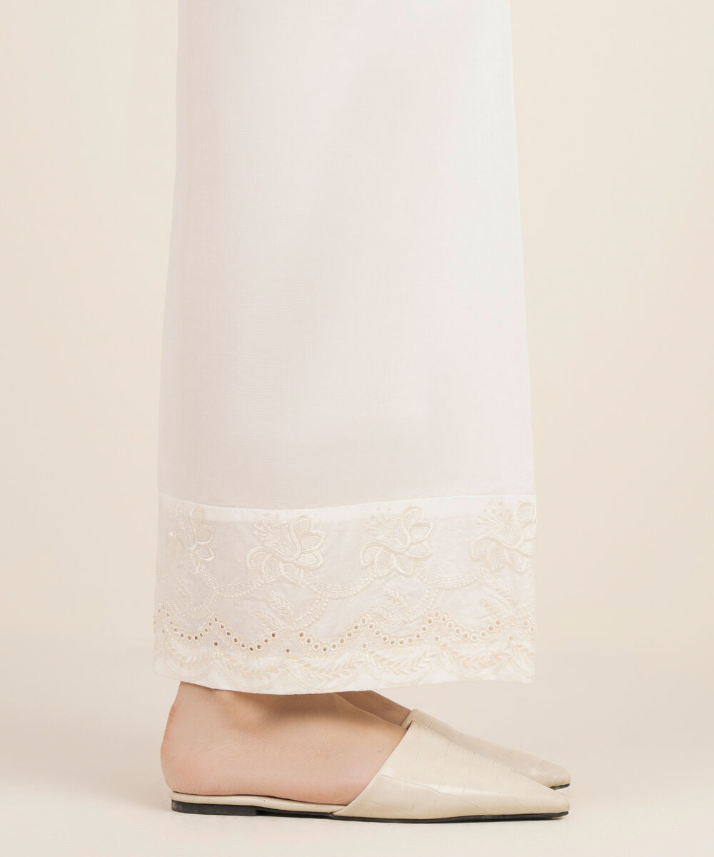 Women's RTW Cotton Embroidered White Culottes