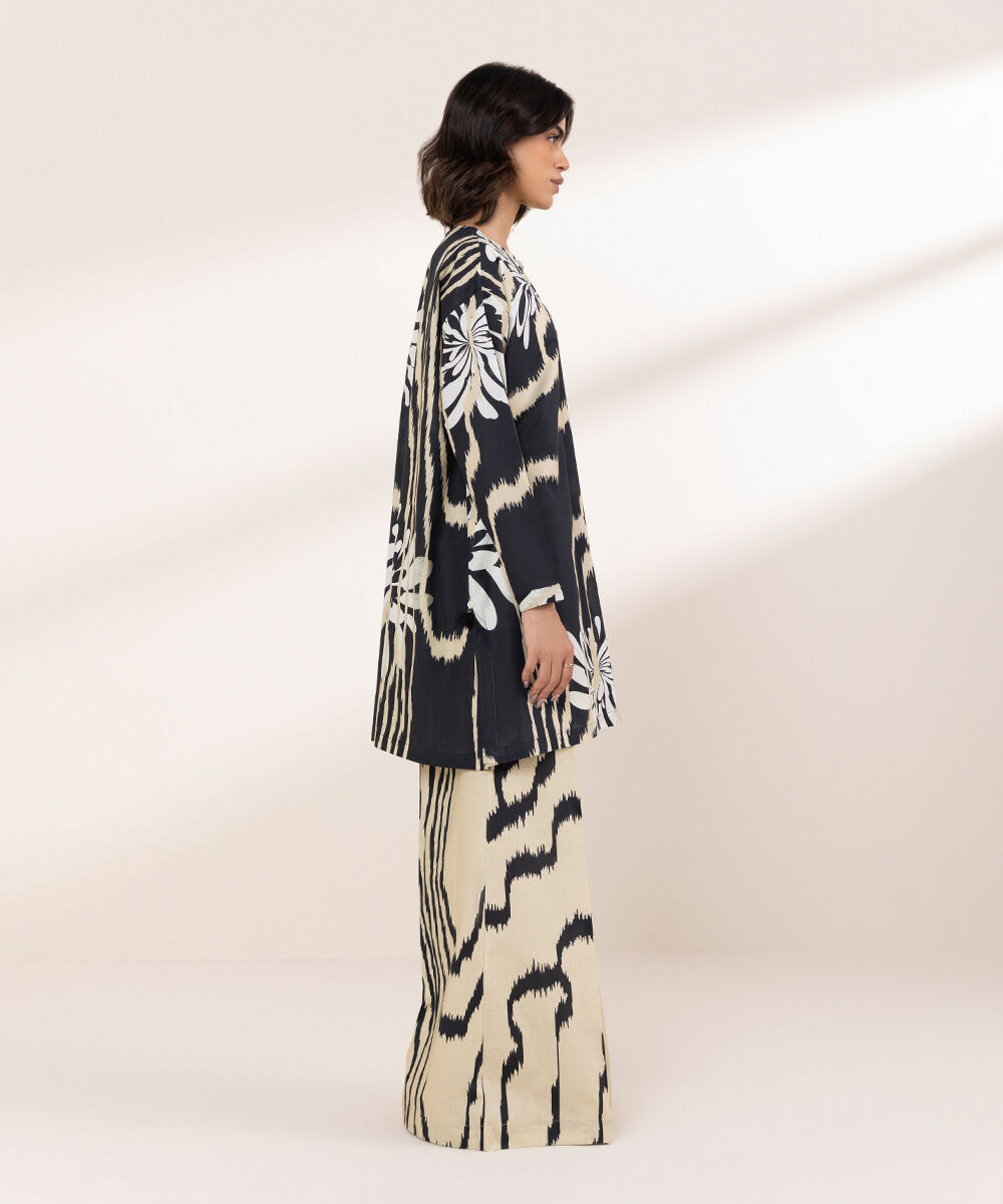 Women's RTW Textured Lawn Black Printed Boxy Shirt