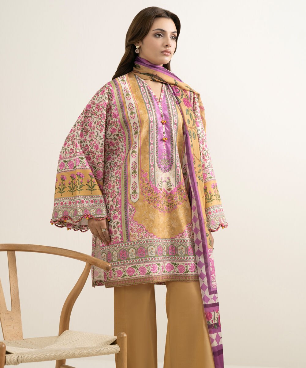 Women's Unstitched Blended Grip Silk Embroidered Multi 3 Piece Suit
