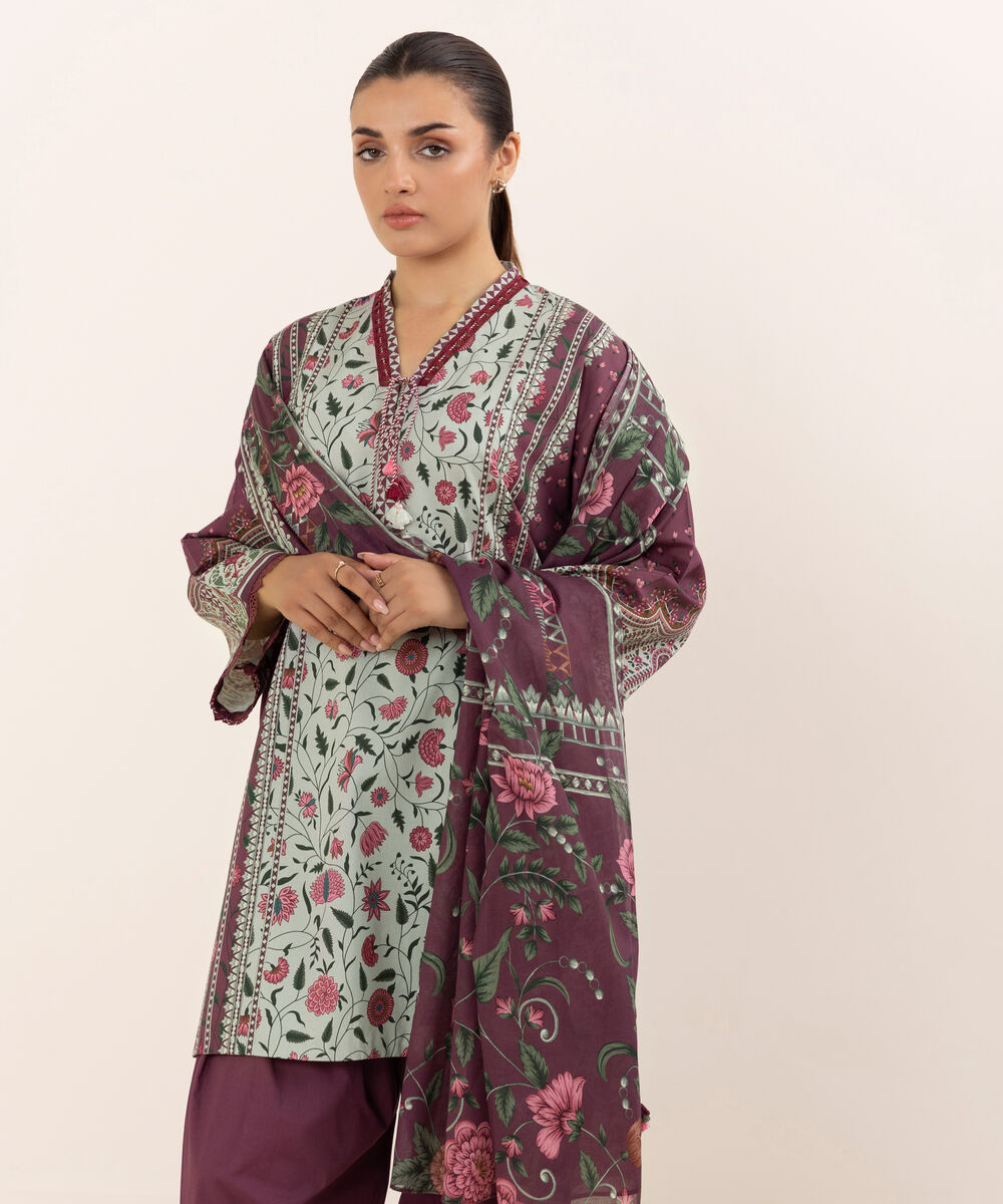 Women's Unstitched Cotton Printed Three Piece Suit
