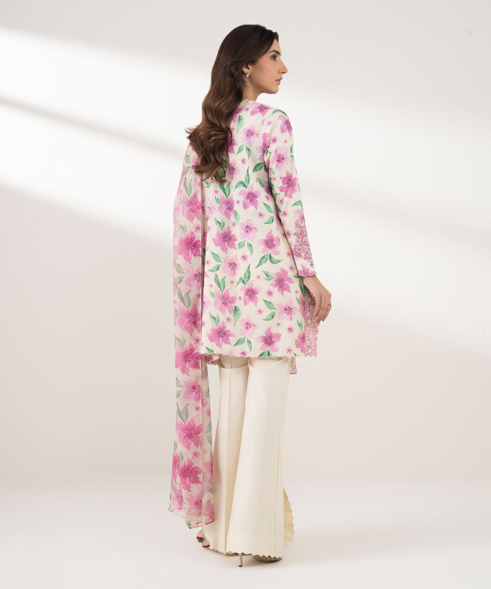 Women's Unstitched Lawn Embroidered Pink 3 Piece Suit