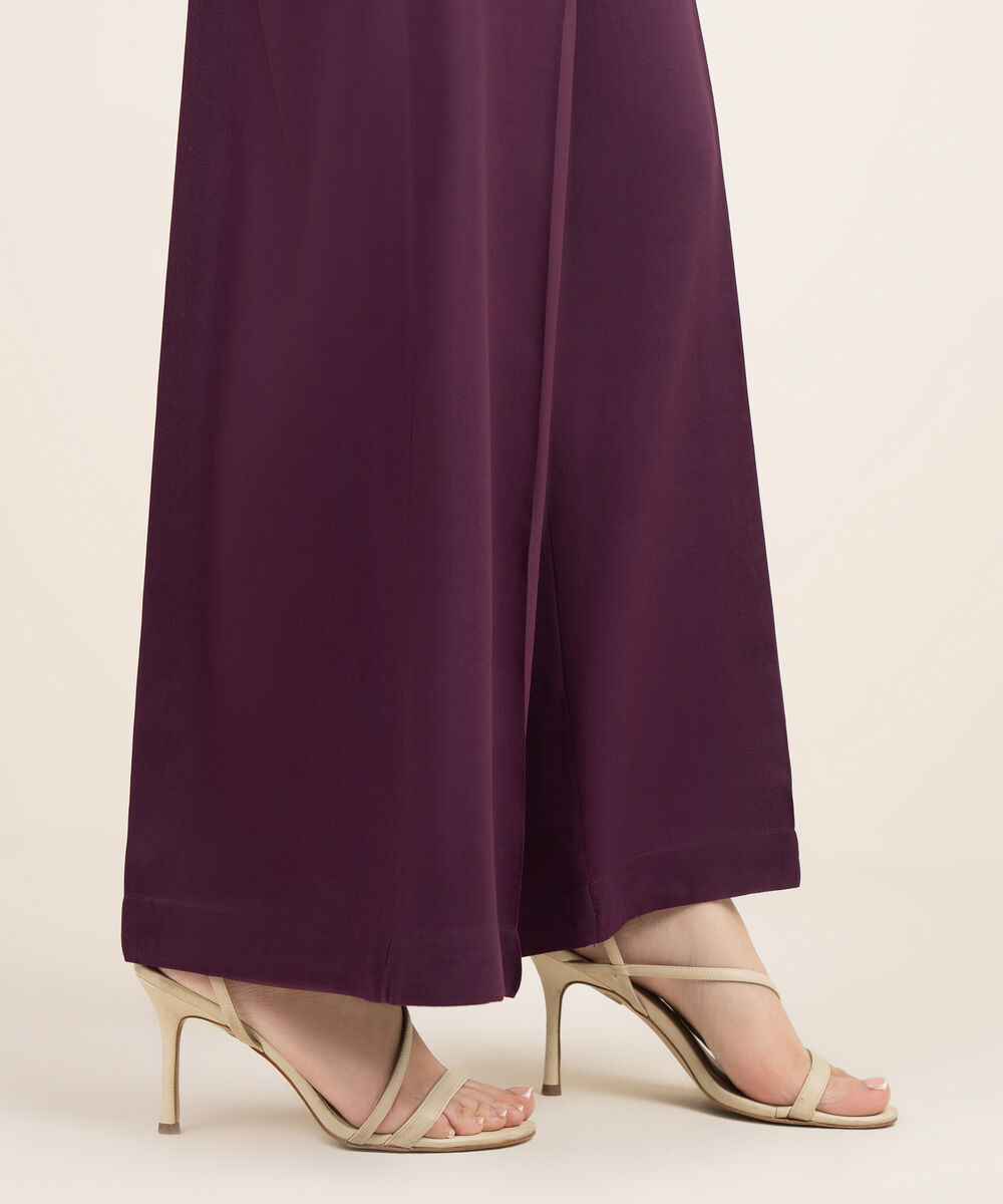 Women's RTW Viscose Linen Solid Purple Flared Pants