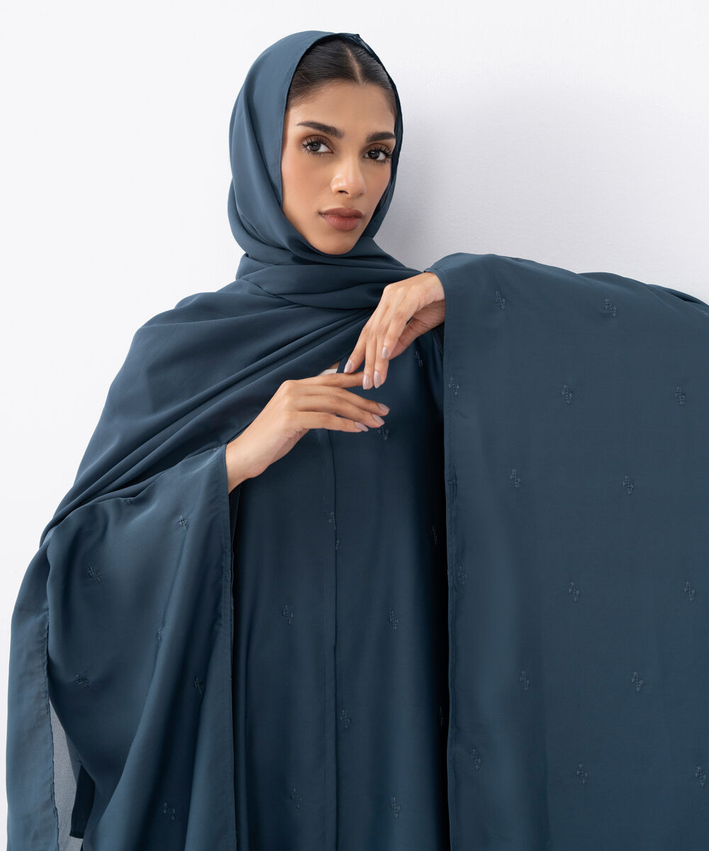 Women's Grey Polyester Abaya Set