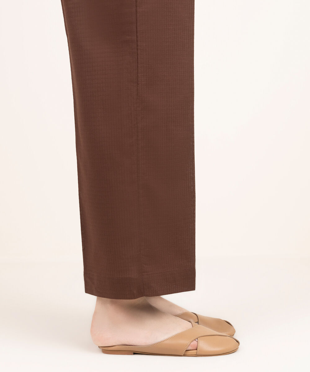 Women's RTW Handwoven Dobby Solid Brown Straight Pants
