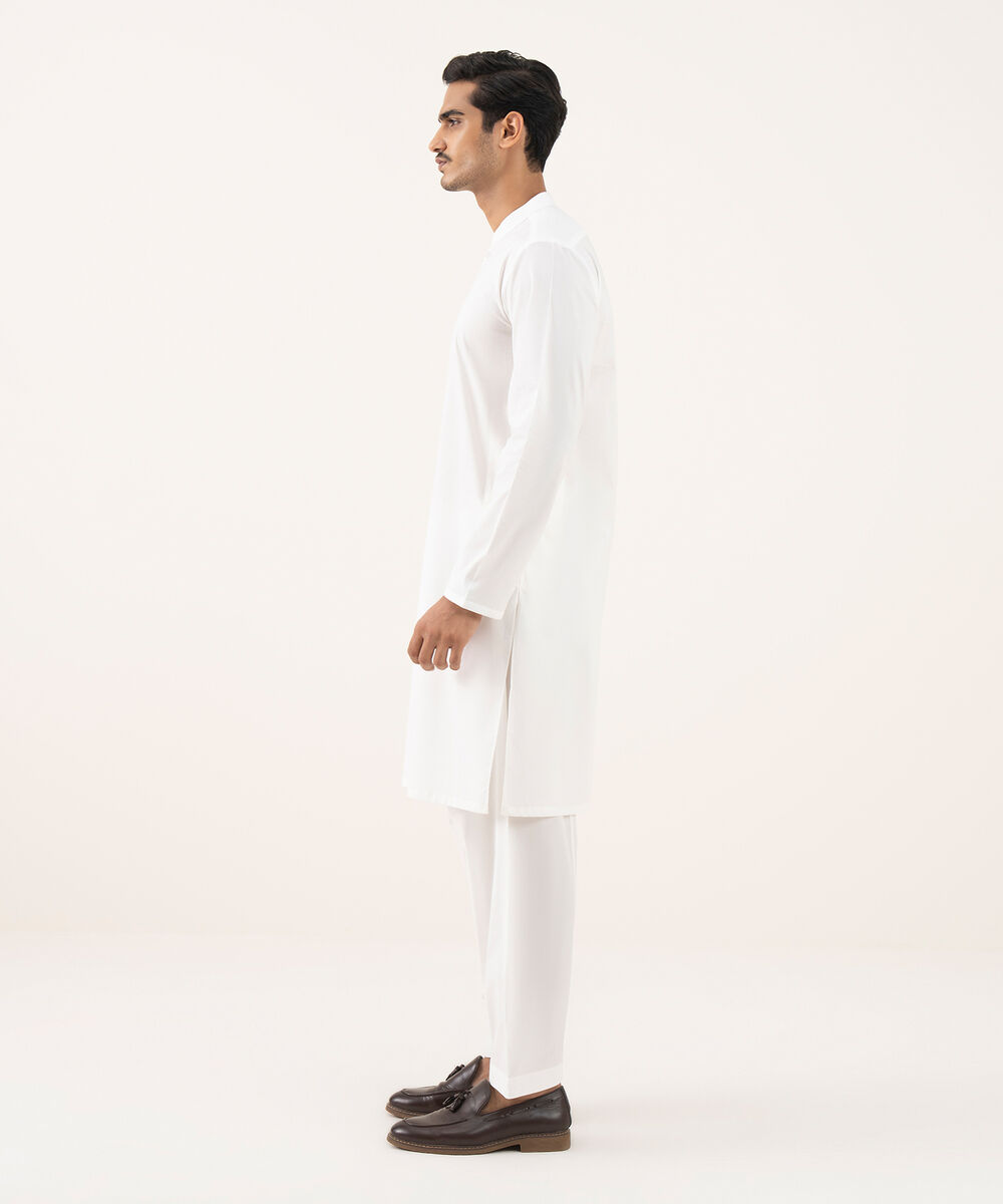 Men's 100% Cotton Plain Off-White Kurta Shalwar