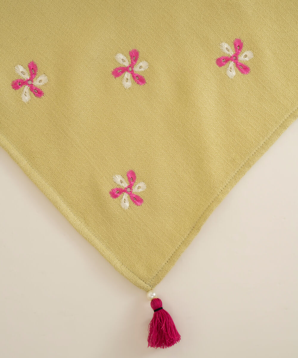 Embroidered Pale Yellow Blended Shawl