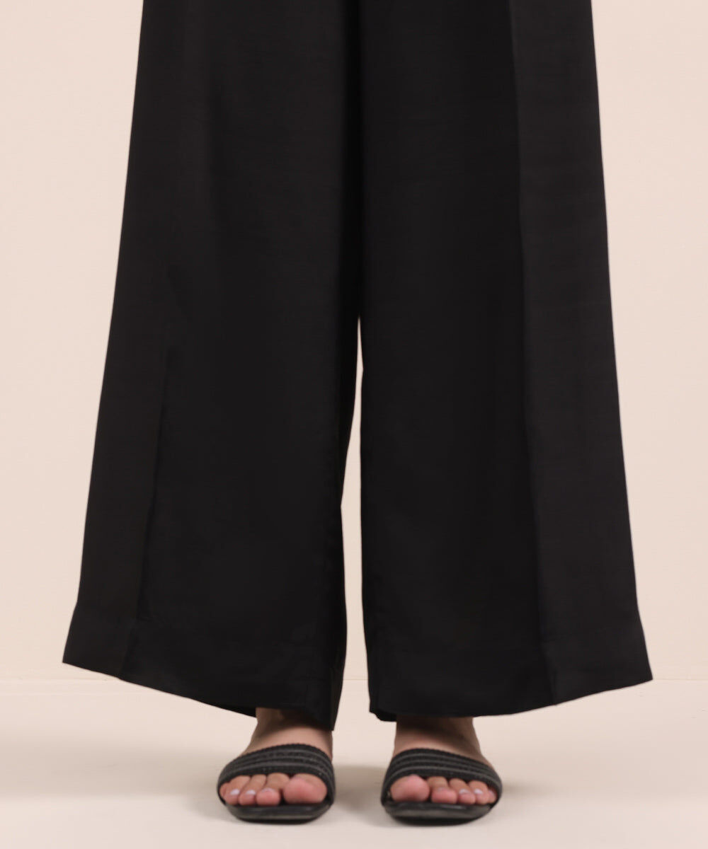 Woman - Black Raw Silk Culottes