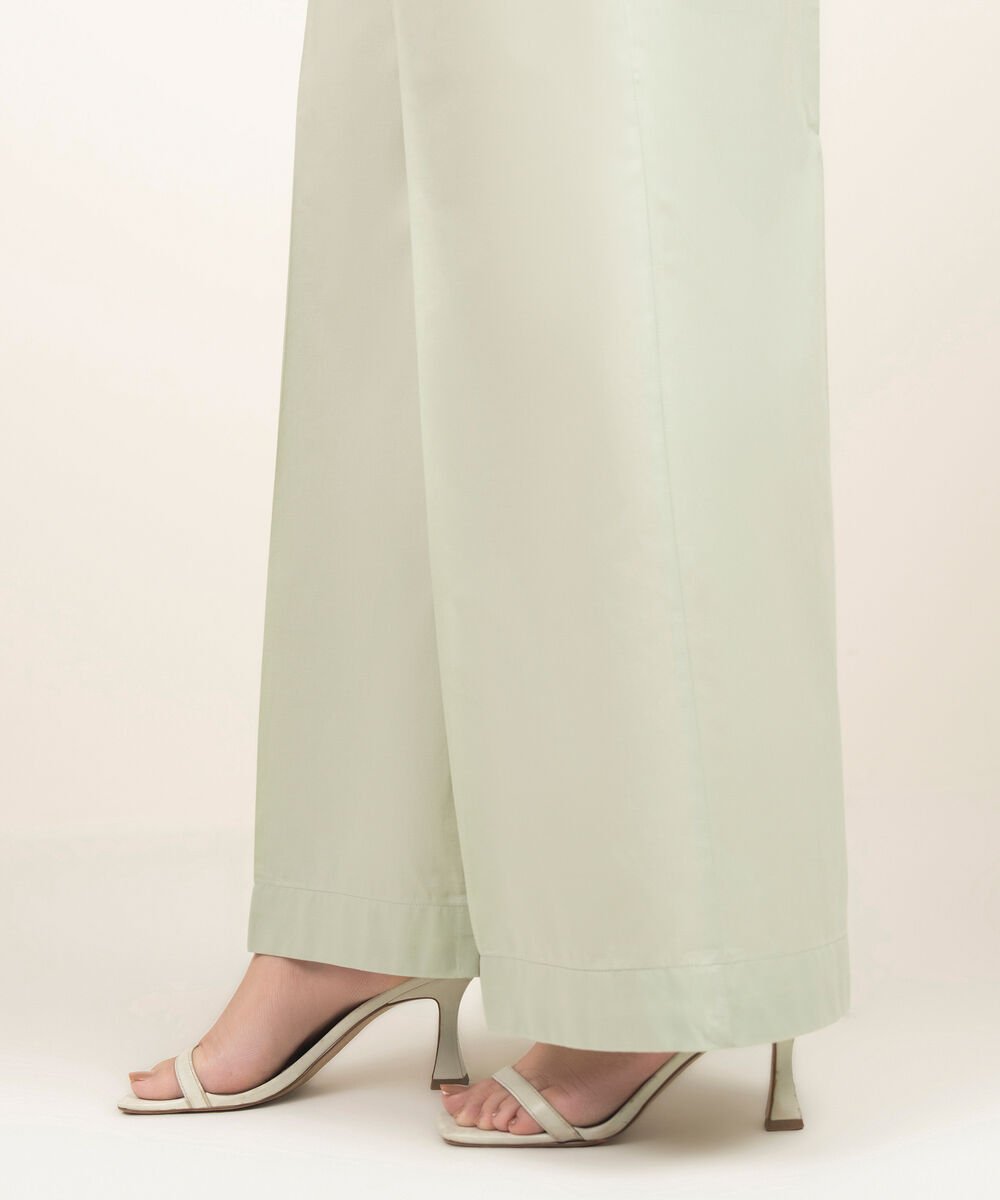 Women's RTW Cambric Solid Green Flared Pants