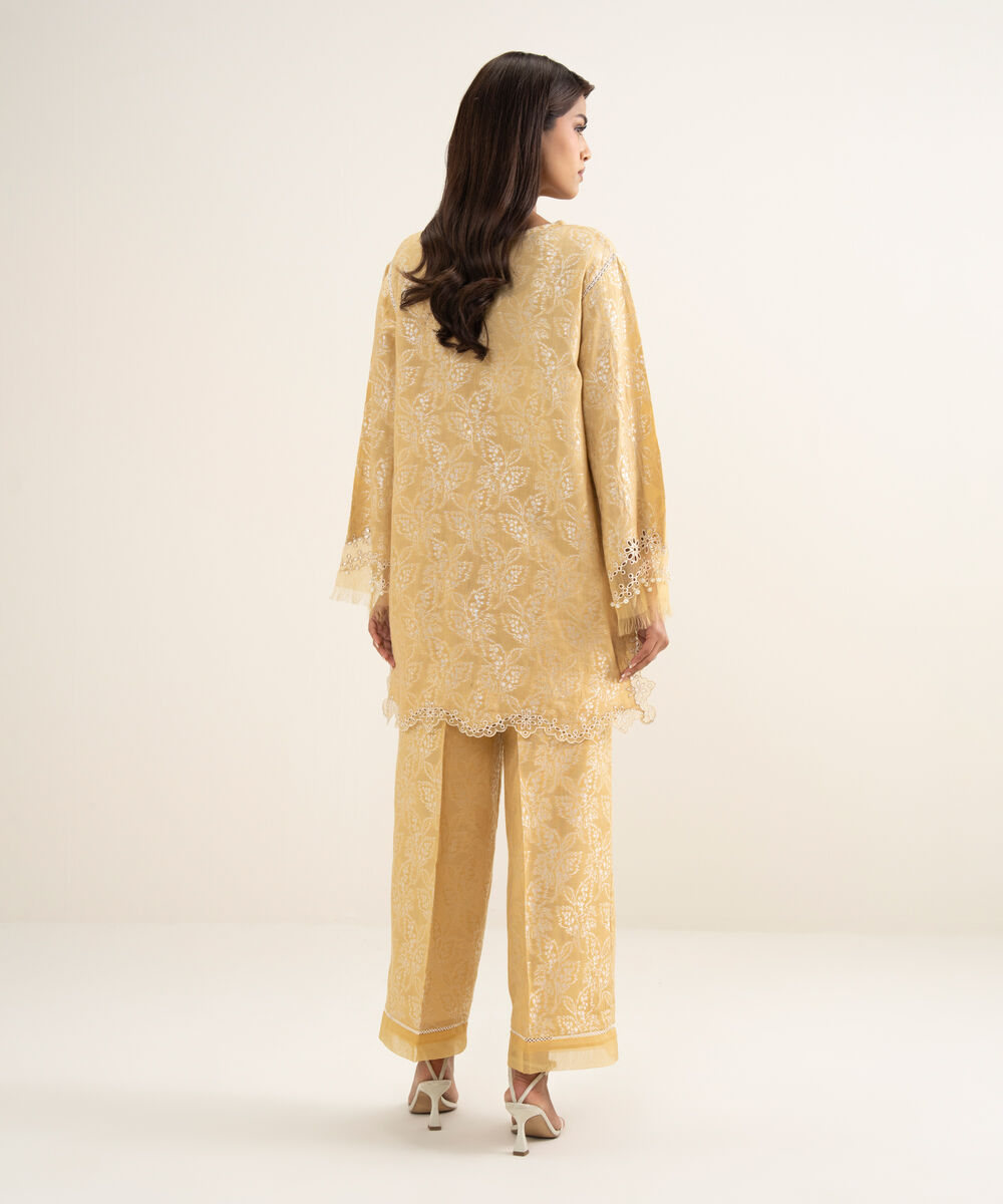 Women's RTW Zari Jacquard Embroidered Yellow 2 Piece Suit