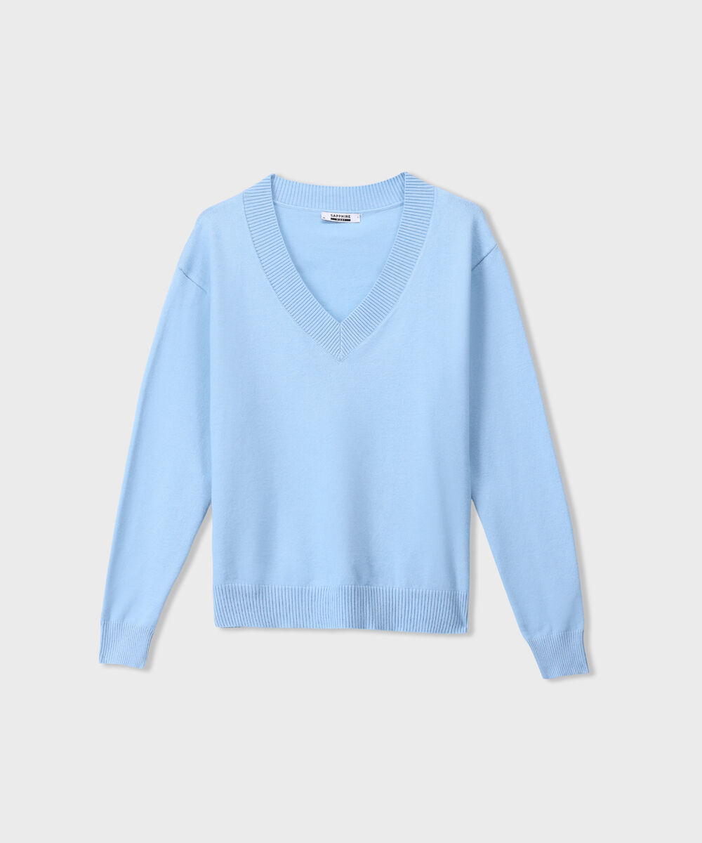 Women's Western Wear Light Blue V-Neck Knit Sweater