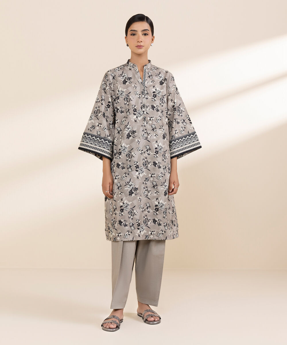 Women's Unstitched Lawn Printed Grey 2 Piece Suit