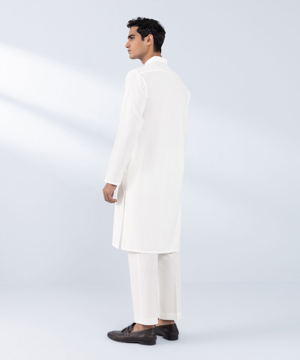 Men's Stitched Embroidered White Wash & Wear Kurta