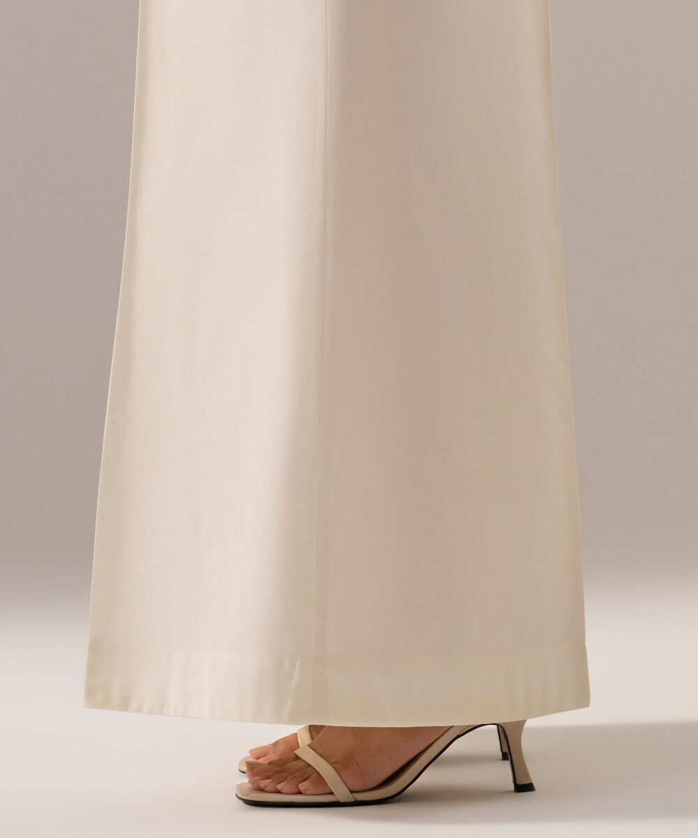 Women's RTW Cambric Solid Off White Flared Pants