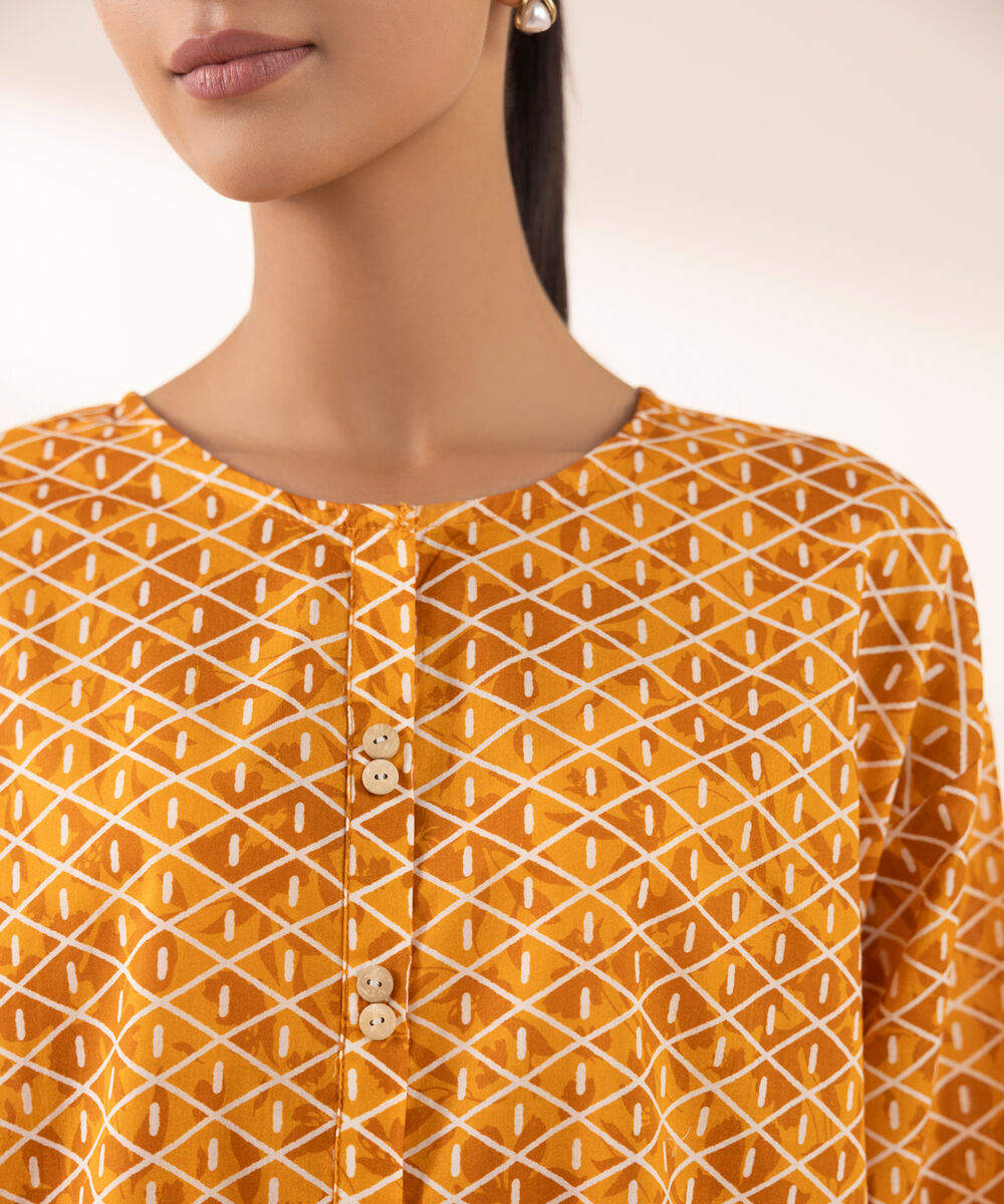 Women's RTW Lawn Orange Printed Boxy Shirt