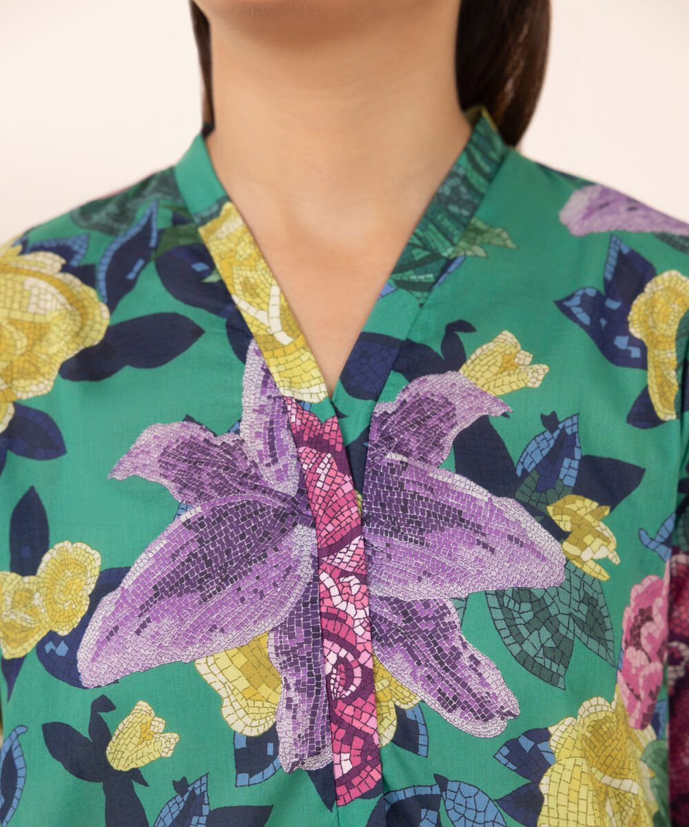 Women's RTW Lawn Green Printed A-Line Shirt
