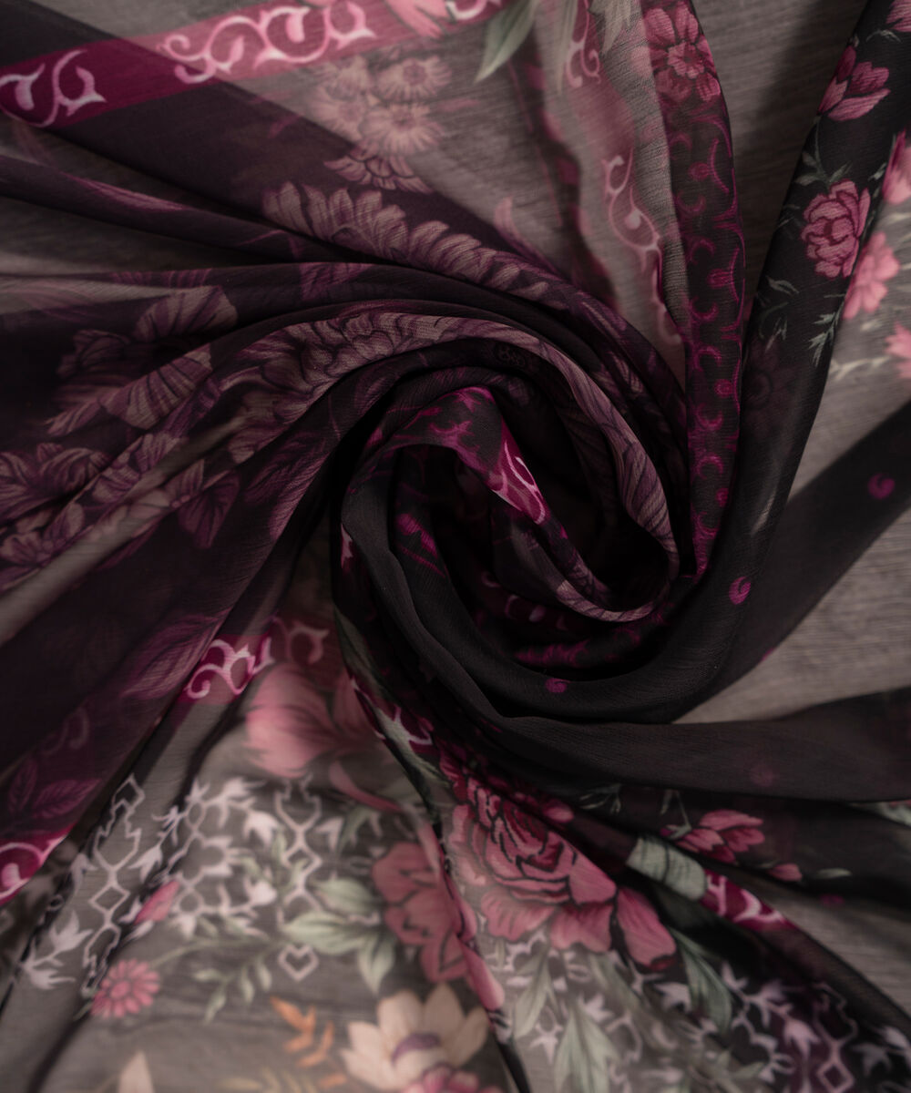 Chiffon Printed Black Dupatta