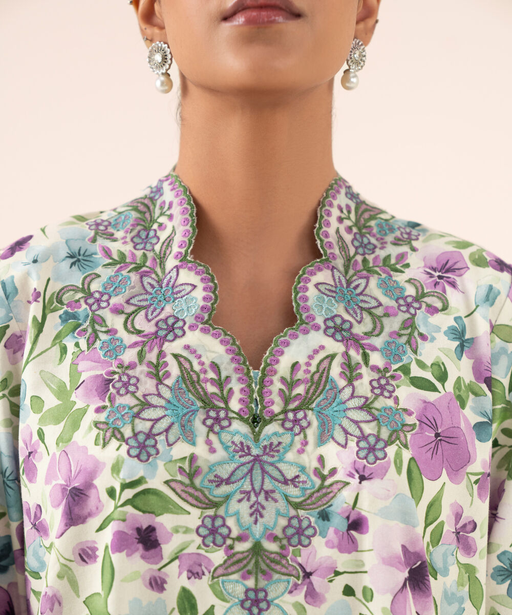 Women's Unstitched Cotton Embroidered Multi 3 Piece Suit