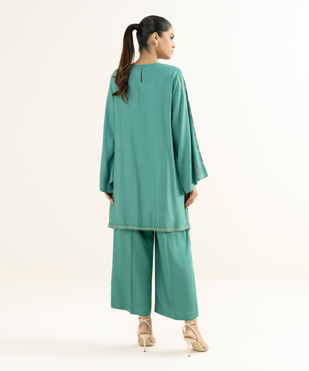 Women's RTW Bedford  Embroidered Sage Green Straight 2 Piece Suit