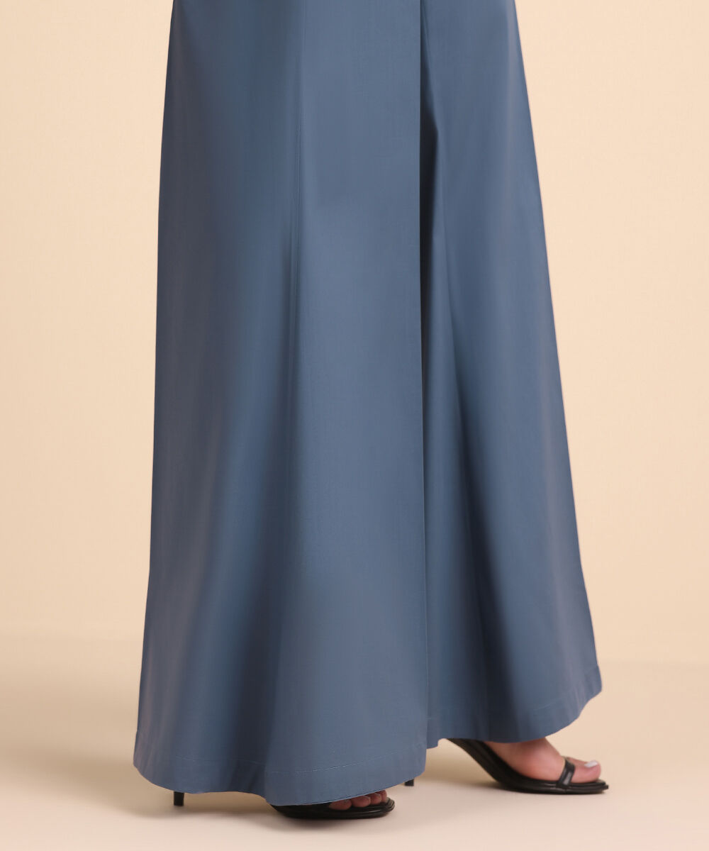 Women's Pret Cambric Blue Solid Flared Pants