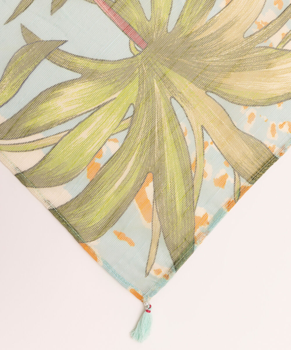 Blended Raw Net Blue Printed Dupatta