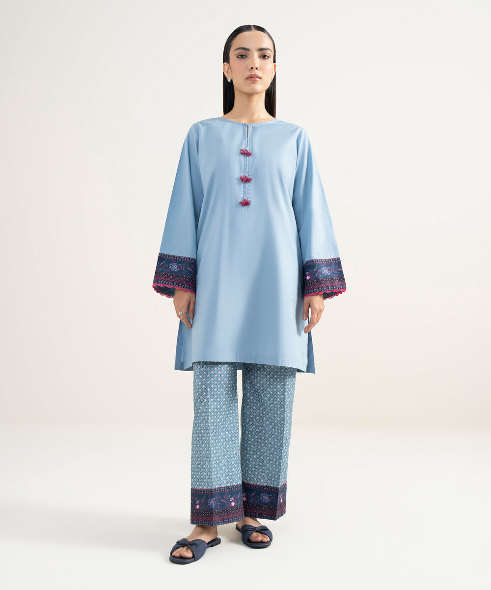 Women's RTW Lawn Solid Blue Straight Shirt