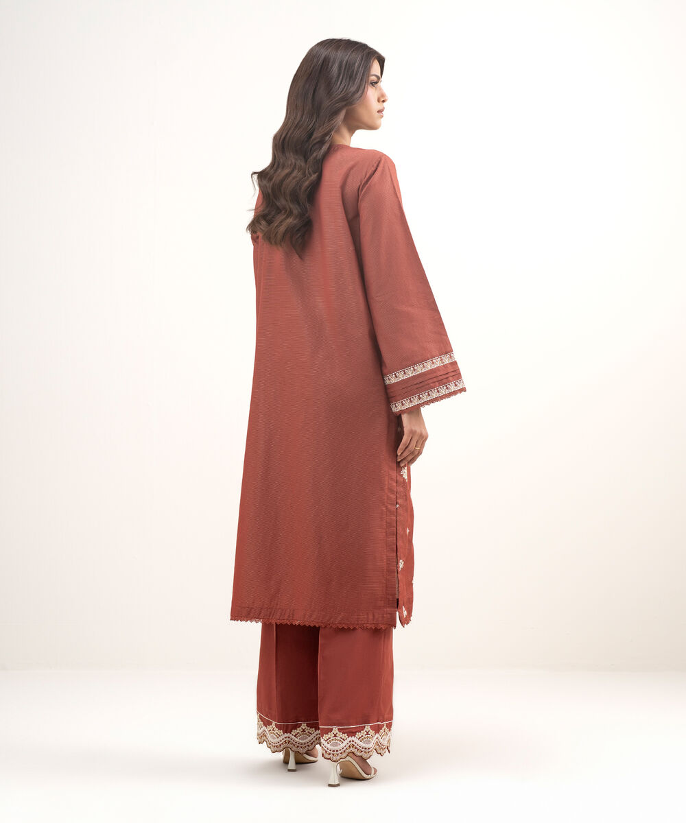 Women's RTW Zari Lawn Embroidered Brown 2 Piece Suit