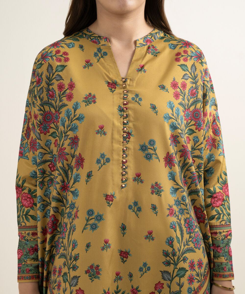 Women's Unstitched Blended Grip Silk Embroidered Yellow 3 Piece Suit