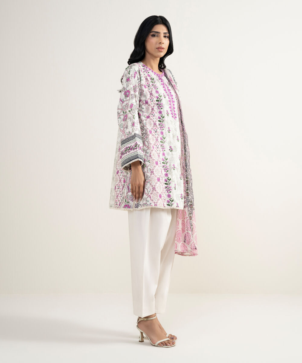 Women's RTW Dobby Embroidered Off White 3 Piece Suit