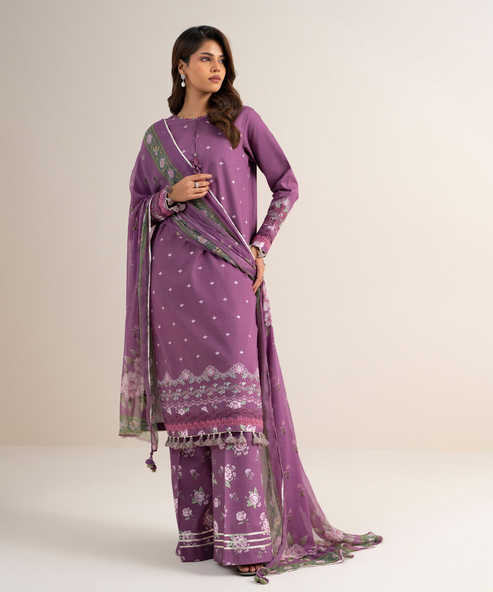 Women's Unstitched Lawn Embroidered Purple