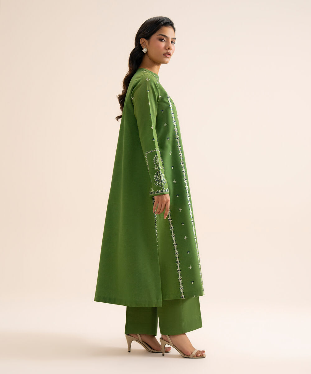Women's Unstitched Light Khaddar Embroidered Green 3 Piece Suit