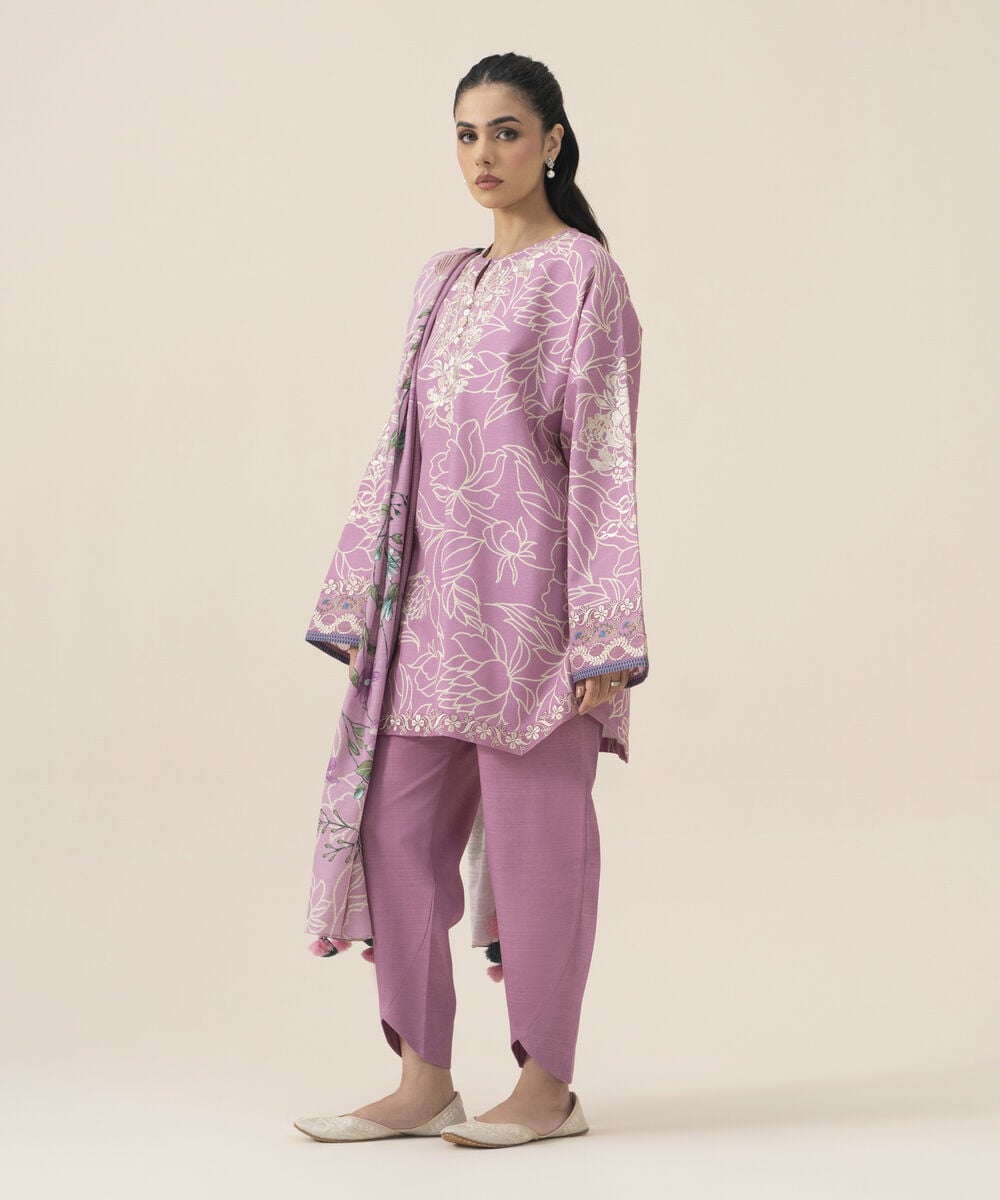 Women's Unstitched Lawn Embroidered Pink 3 Piece Suit