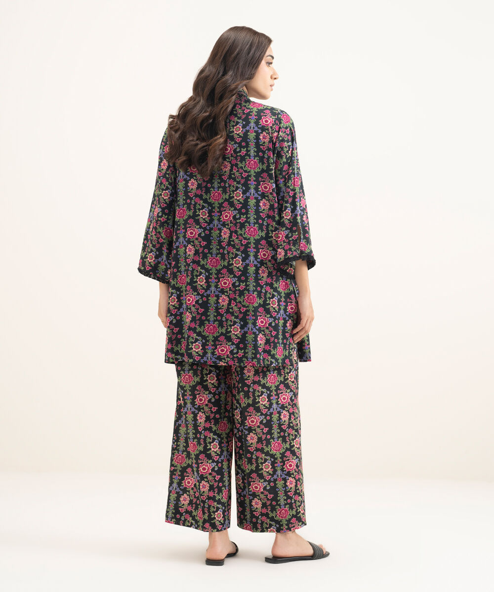 Women's RTW Arabic Lawn Printed Black Straight Shirt