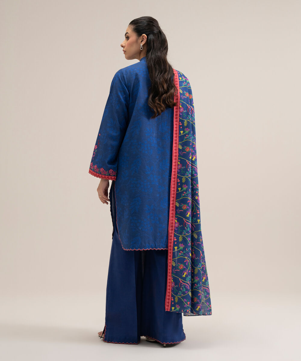 Women's Unstitched Basic Khaddar Embroidered Blue 3 Piece Suit