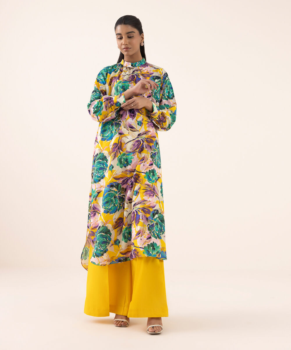 Women's RTW Arabic Lawn Yellow Printed Aline Shirt