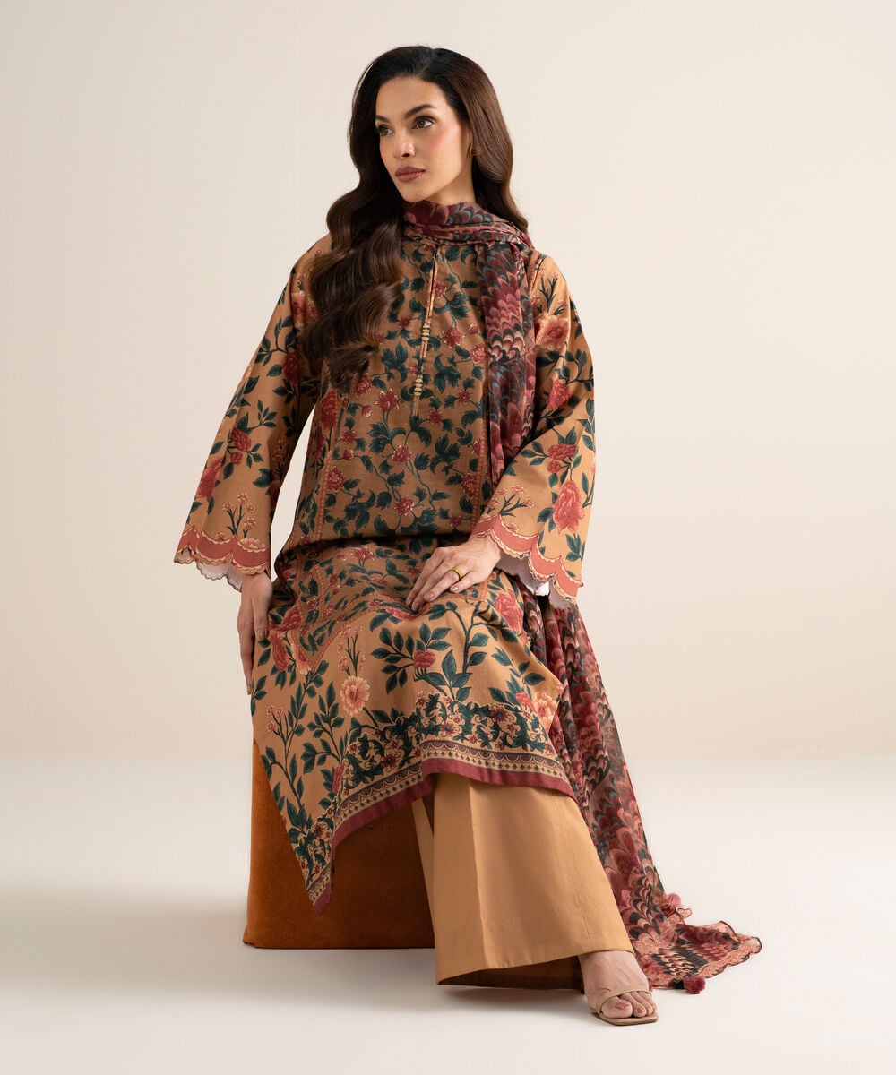 Women's Unstitched Cotton Printed Multi  3 Piece Suit