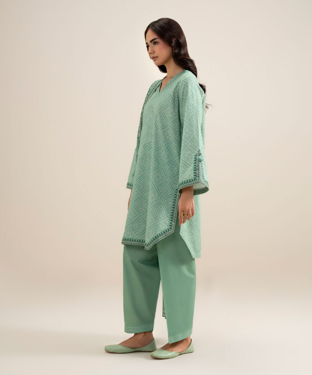 Women's Unstitched Lawn Printed Light Teal 3 Piece Suit