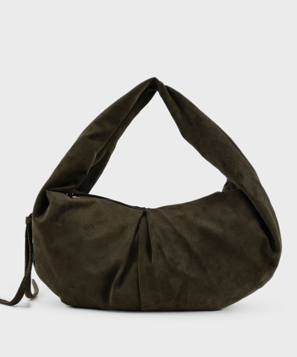 Women's Olive Green Shoulder Bag With Zip Clouser