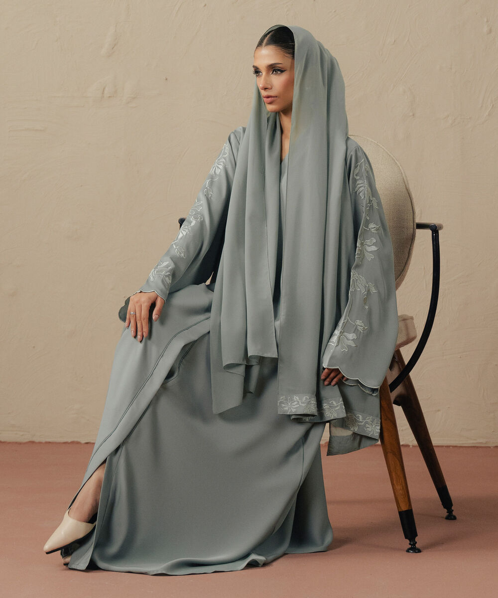 Women's mint green button through Abaya set
