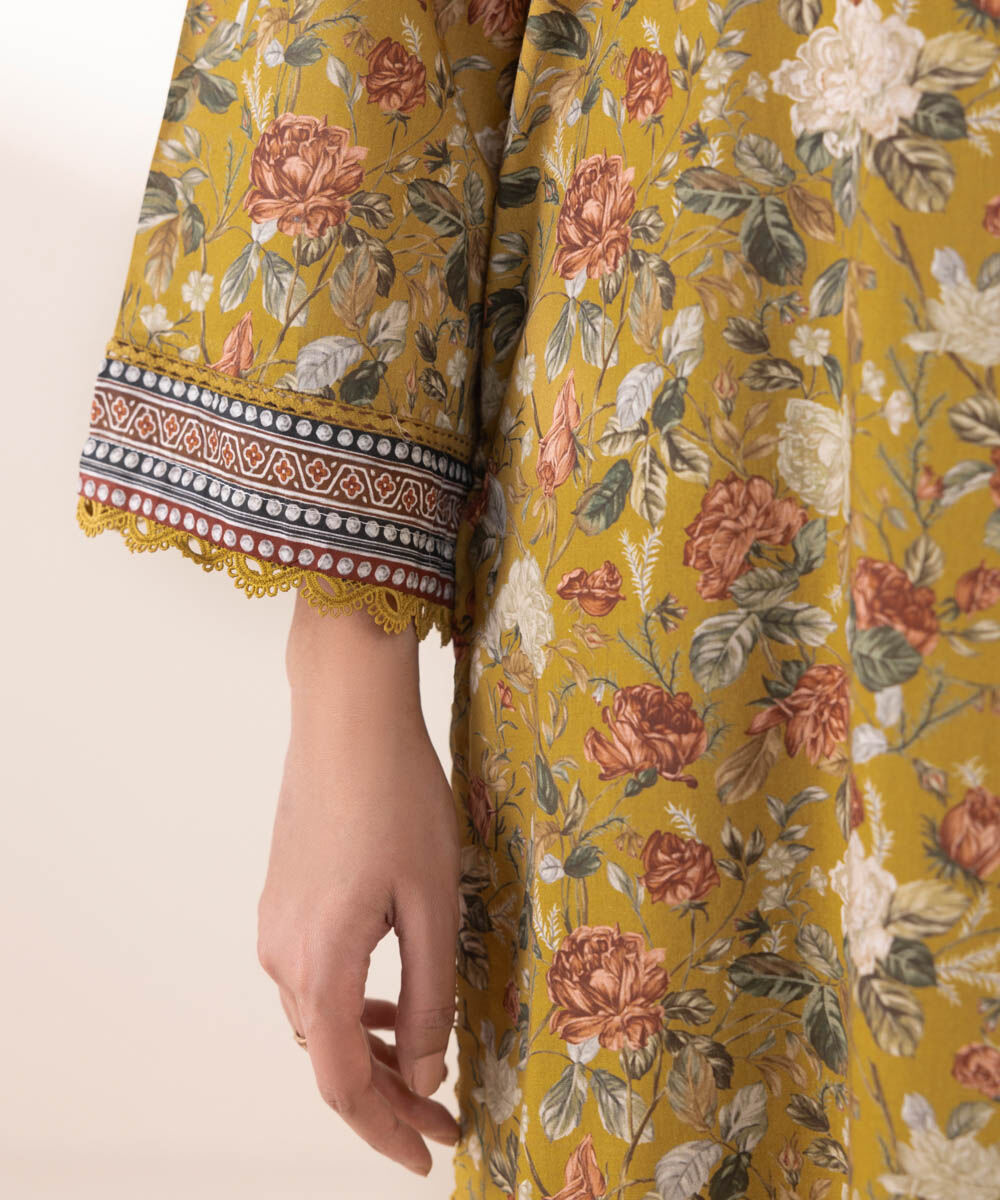 Women's RTW Lawn Yellow Printed A-Line Shirt