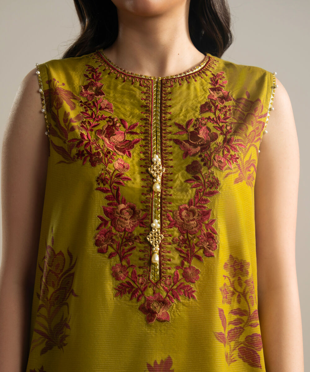 Women's RTW Zari Lawn Embroidered Green 3 Piece Suit