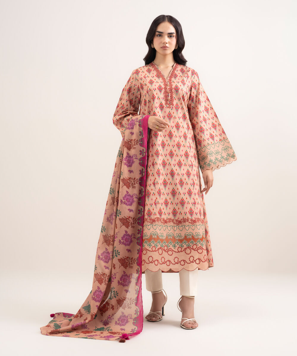Women's Unstitched Lawn Embroidered Multi 2 Piece Suit