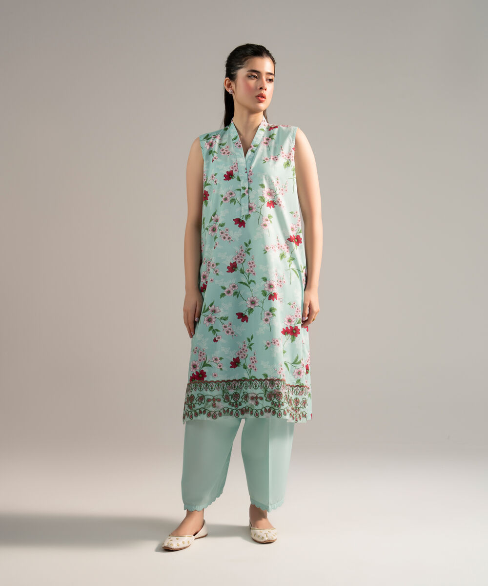 Women's RTW Lawn Embroidered Turquoise 2 Piece Suit