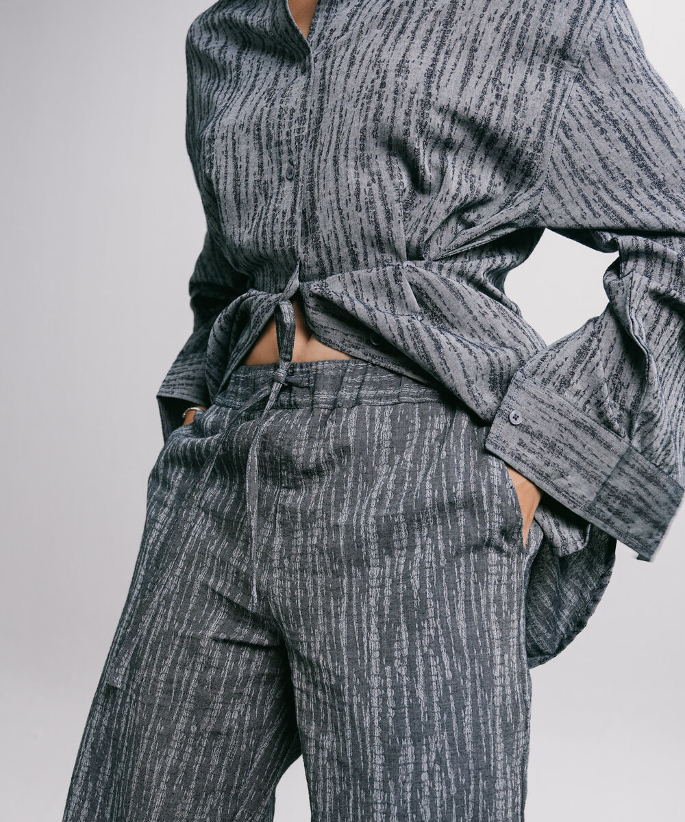 Women's Western Wear Blue Pull-On Jacquard Denim Trouser